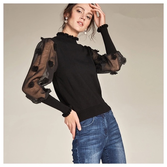 Sheer Textured Sleeve Knit Sweater Top - Picture 3 of 8